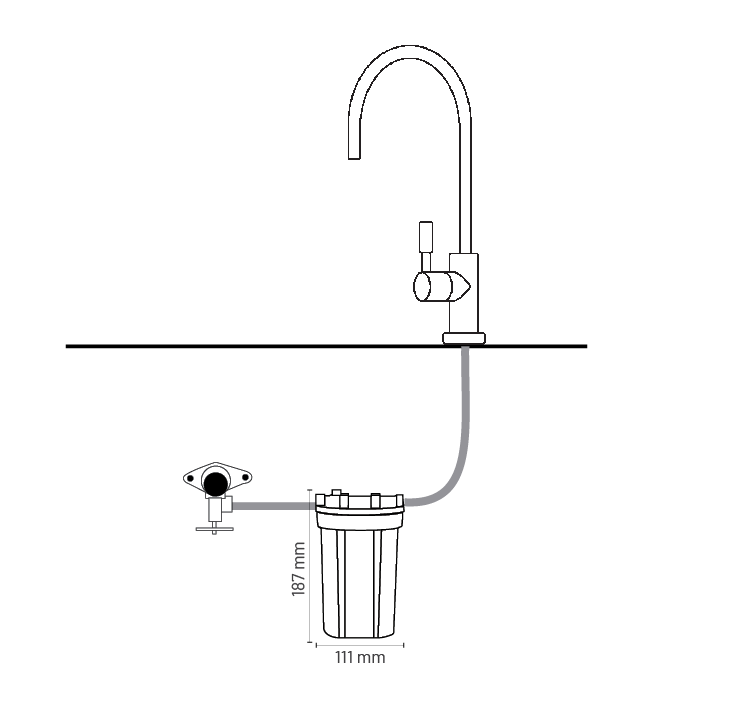 Under Bench Mini Water Filter System with Tap Options.