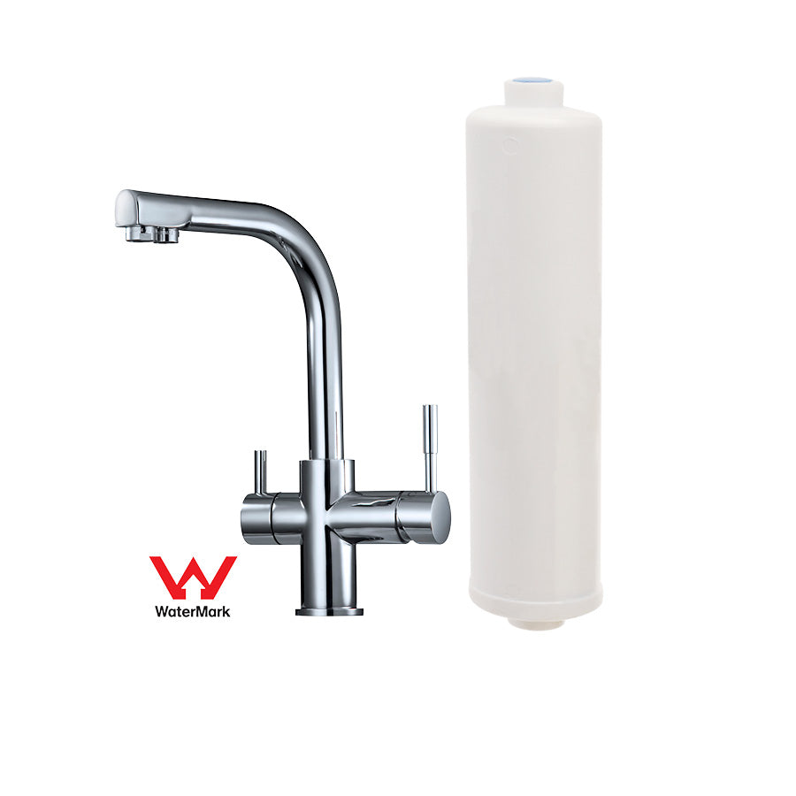 Under Bench KDF Water Filter System with PLV & Tri Flow "Executive" Mixer (IFKDF-L)