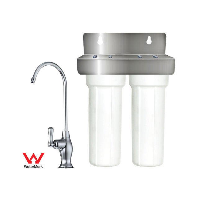 Under Bench "Twin" Water Filter with PLV & “Deluxe” Tap (PSS-1, CBS-05)