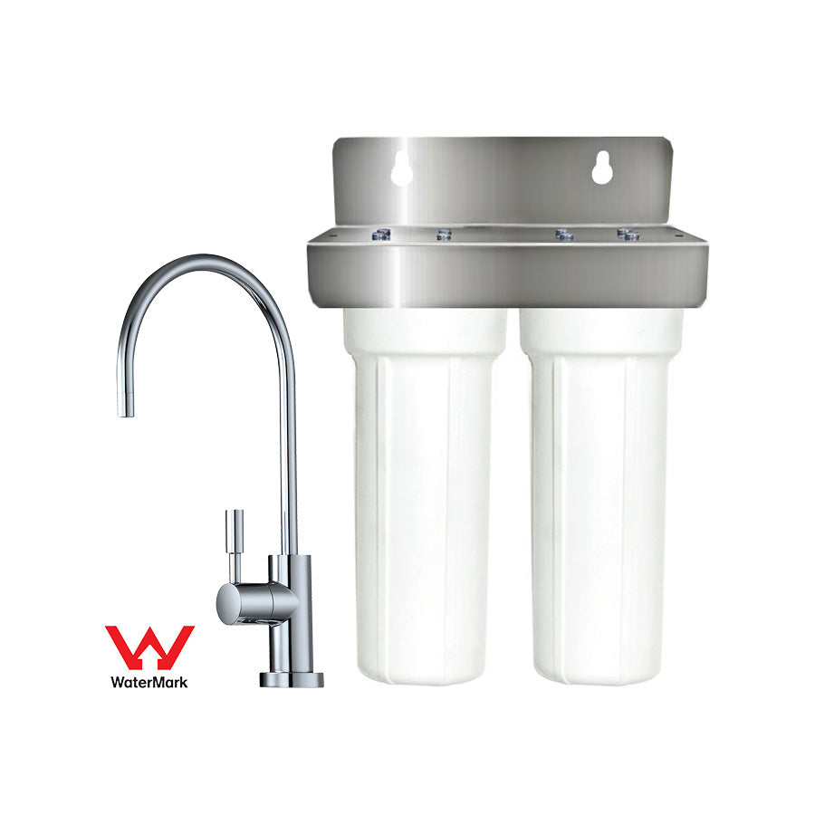 Under Bench "Twin" Water Filter System with PLV & "Titanium" Tap (PSS-1, CBS-05)