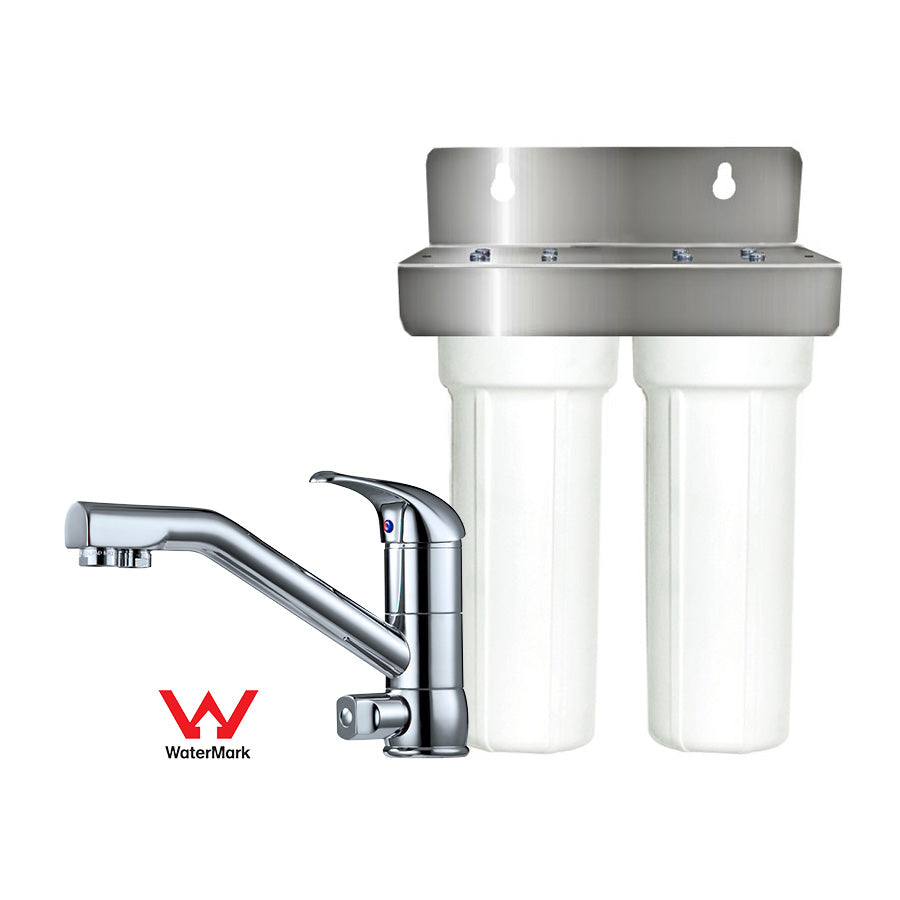 Under Bench "Twin" Water Filter System with PLV & Tri Flow “Designer” Mixer (PSS-1, CBS-05)