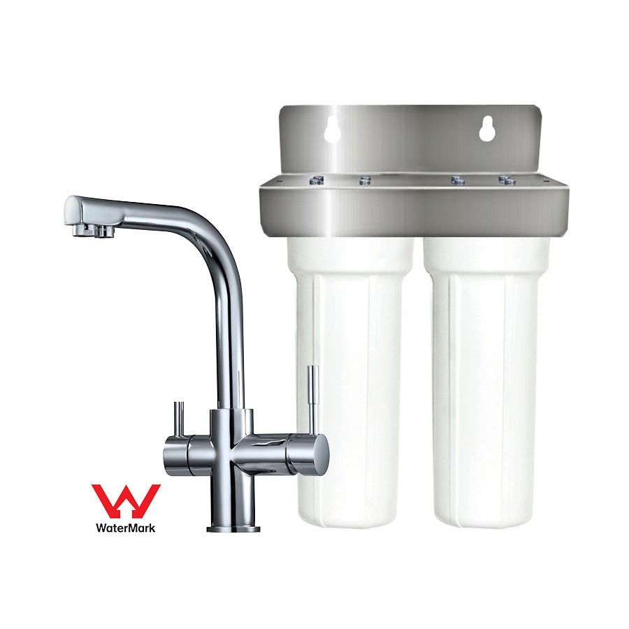 Under Bench "Twin" Water Filter System with PLV & Tri Flow “Executive” Mixer (PSS-1, CBS-05)